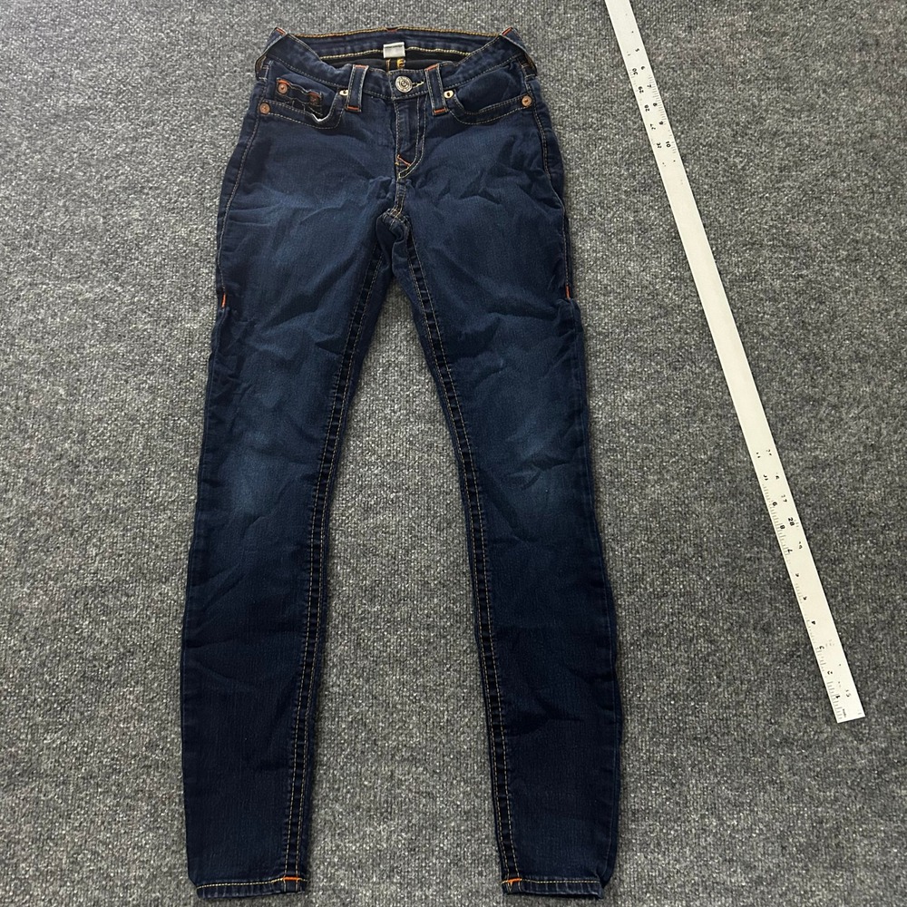 True Religion Jeans Womens Size 26 Dark Wash Skinny Contrast Stitch Stretch